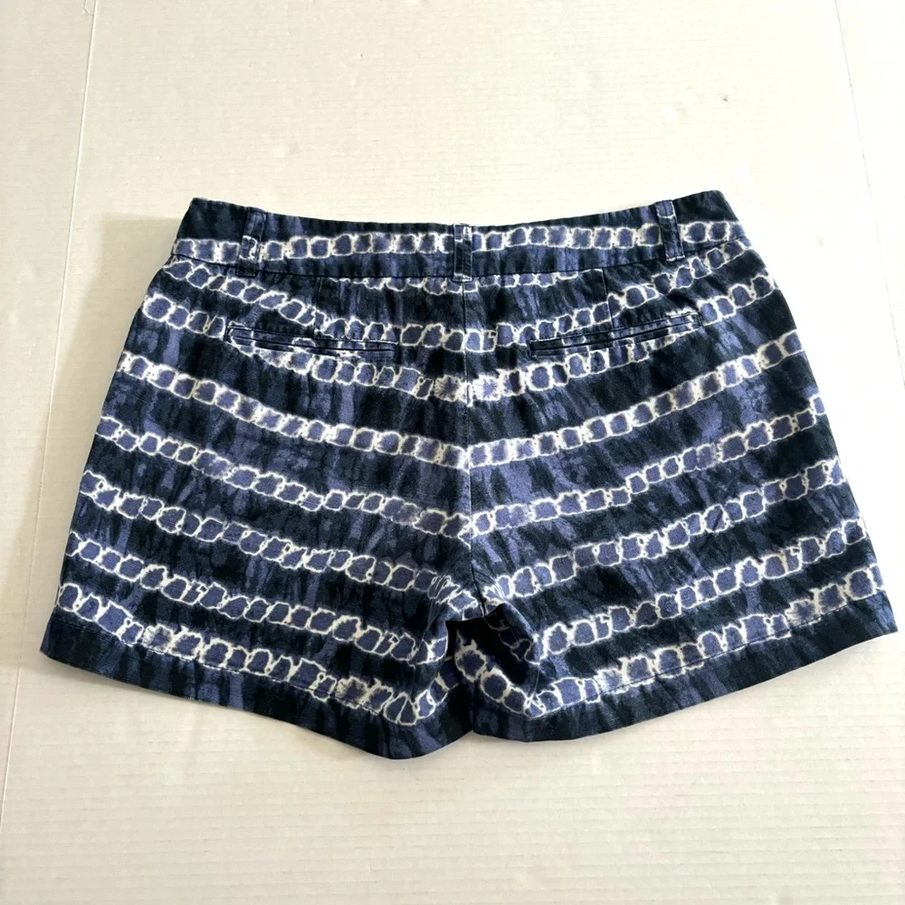 J.Crew Linen Blend Blue White Tie Dye Chain 4.5” Shorts Pockets Women’s size 8‎